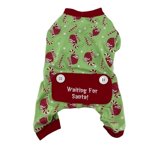 NWT Pet Central Green Red Sloth Christmas Sugar Cane Dog Pajama Outfit Size S - Picture 1 of 4